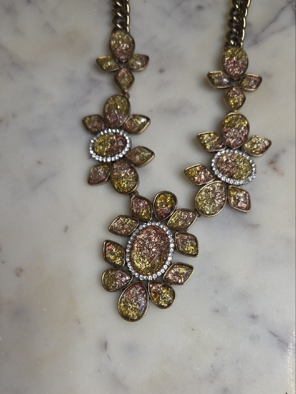 Vintage Joan Rivers Gold-Tone Pink and Yellow Crystal Floral Necklace